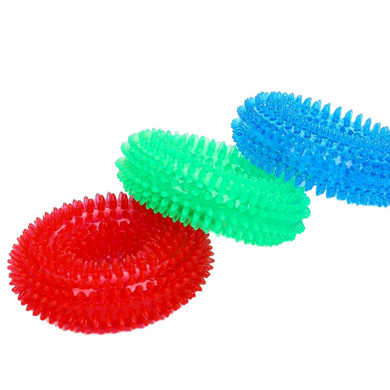 Spiky Ring Squeaky Chew Toy Teeth Cleaning Dog Toy
