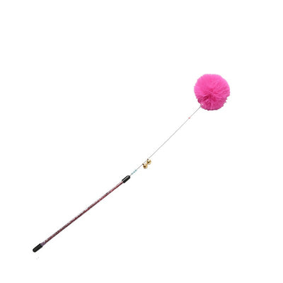 Fluffy Cat Teaser Stick with Bell and Ball - 47CM - Fuchsia