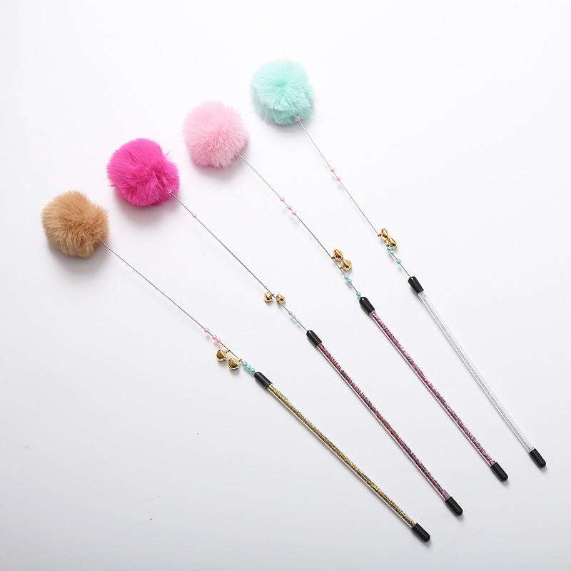 Fluffy Cat Teaser Stick with Bell and Ball - 47CM