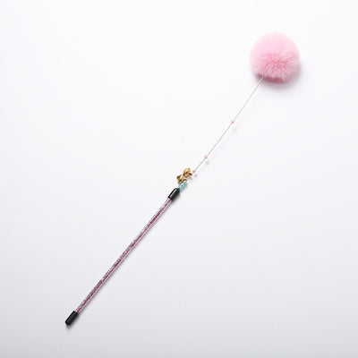 Fluffy Cat Teaser Stick with Bell and Ball - 47CM - Hot Pink