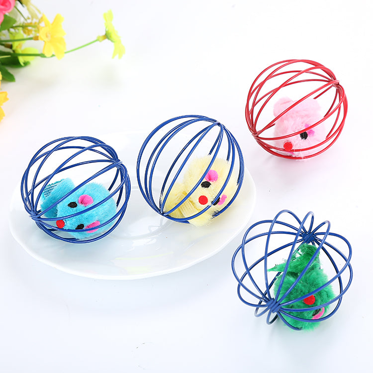 Cute Ball with Plush Mouse Mice Cat Toy - 2 pcs (random colour)