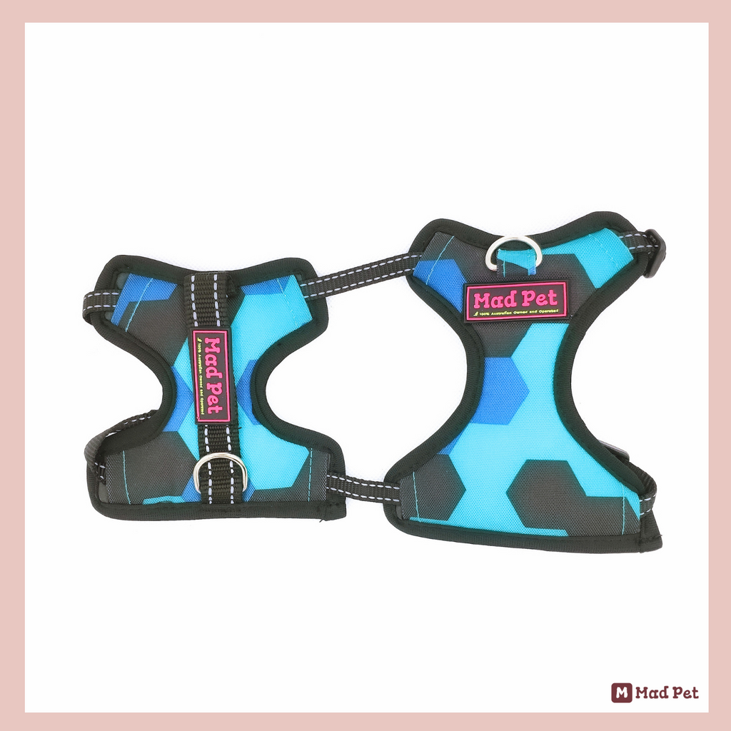 Dog Harness - Blue - Two Panels & Two Metal Clips (No Pull/No Choke)