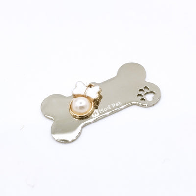 Dog ID Tag - Bone Shape - White Bow Pearl