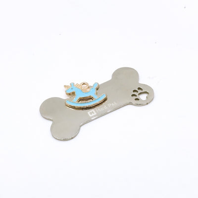 Dog ID Tag - Bone Shape - Blue Rocking Horse