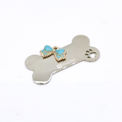 Dog ID Tag - Bone Shape - Blue Bowknot